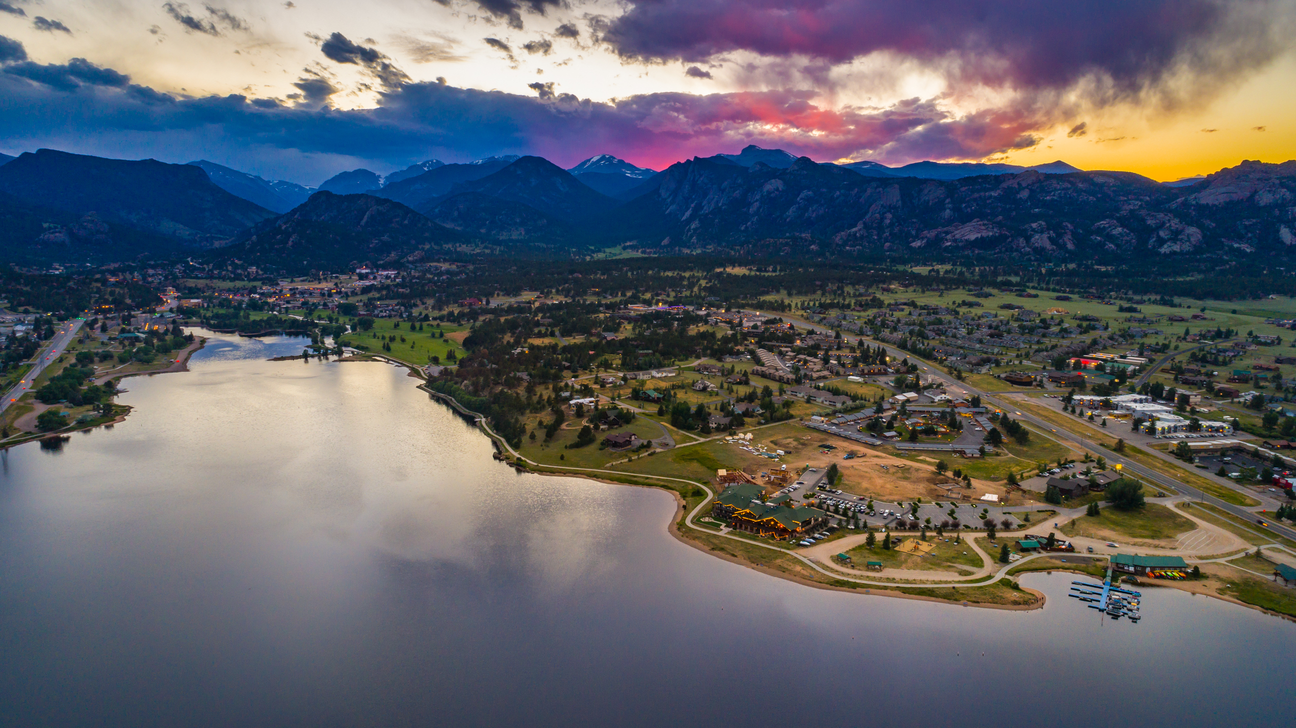 An aerial view of the Estes Park area
